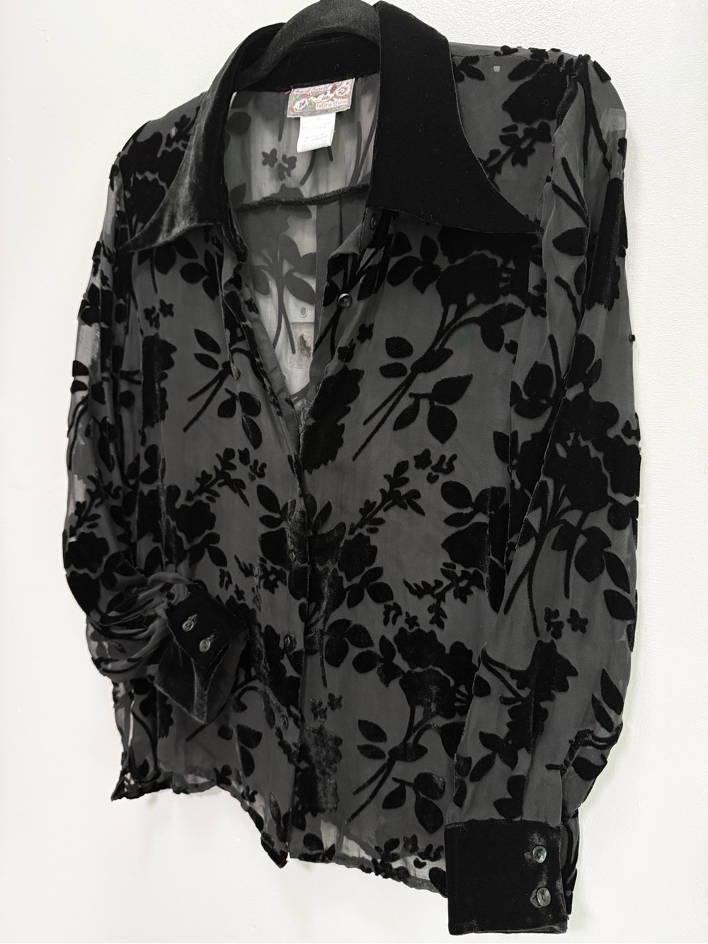 Sheer Black Velvet Burnout Floral Blouse